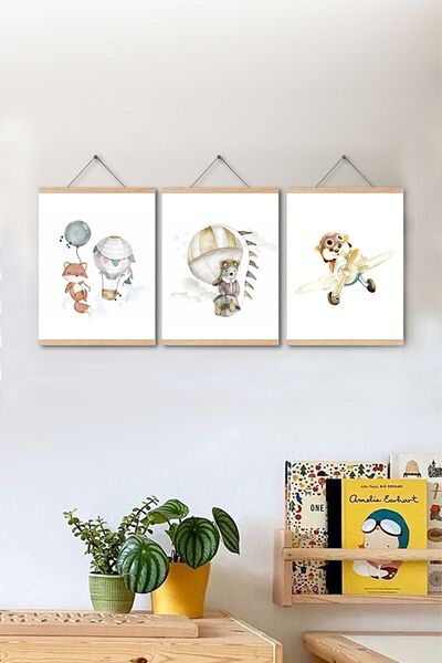 Begoloni Stone Decor Tablouri pentru camera copiilor Prieteni zburători - Set de 3 tablouri din piele 20x28cm