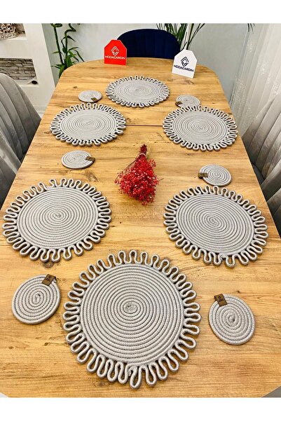 JÜTEX HOME Set de 12 bucăți din răchită din iută și suport pentru pahare