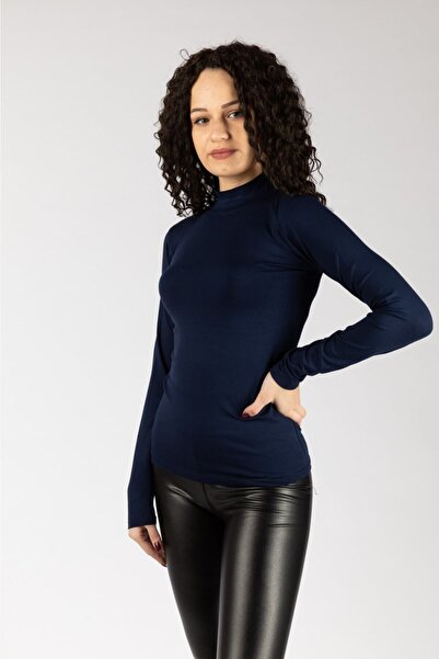 Nacar Uzun Kollu Yarım Boğazlı Likralı Penye Badi