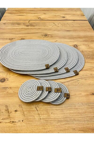 JÜTEX HOME Set de 8 farfurii ovale din răchită de iută și suport pentru pahar...