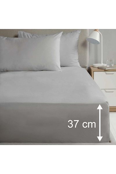 Sabia طقم ملاءة سرير مزدوج من القطن العضوي - 150x200 سم، ارتفاع 37 سم، مطاط، 62 خيط