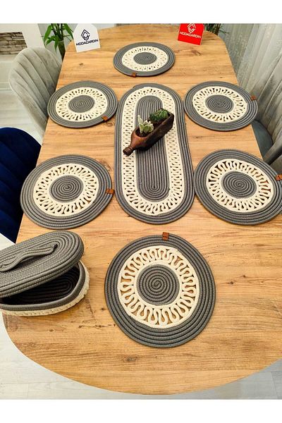 JÜTEX HOME Set de 8 farfurii decorative pentru masa de sufragerie din rachita din iuta American Service