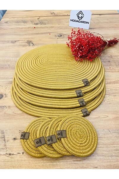 JÜTEX HOME Jutena slama Podmetač ovalni punjač i set od 8 držača za čaše