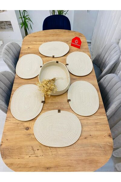 JÜTEX HOME Set de 7 plăci ovale și coșuri din răchită din iută