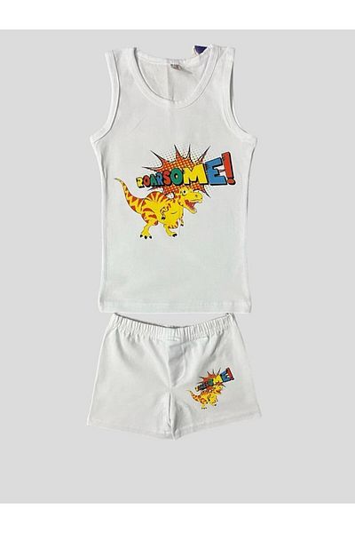 elmas kids Boy's Cotton Dinosaur Patterned White Athlete Boxer Set
