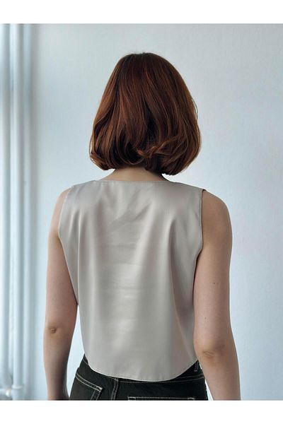 Retrobird Crop Basic Satin Athlete Μπλούζα Γυναικεία Κρέμα