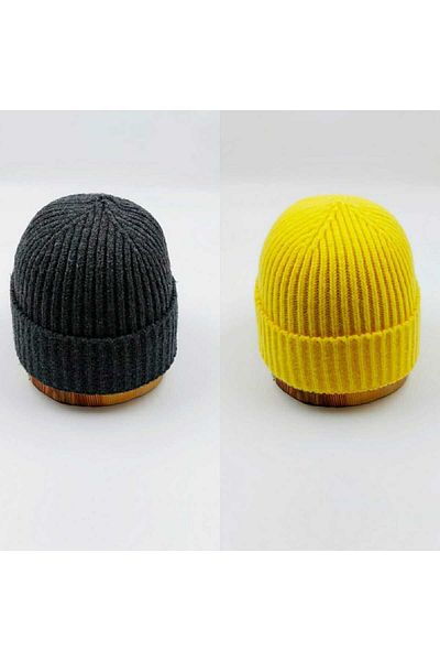 SOFT AKSESUAR Unisex Knitted Double Solid Beanie Set