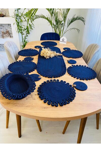 JÜTEX HOME Set de 14 suporturi americane din răchită din iută - alergător, co...