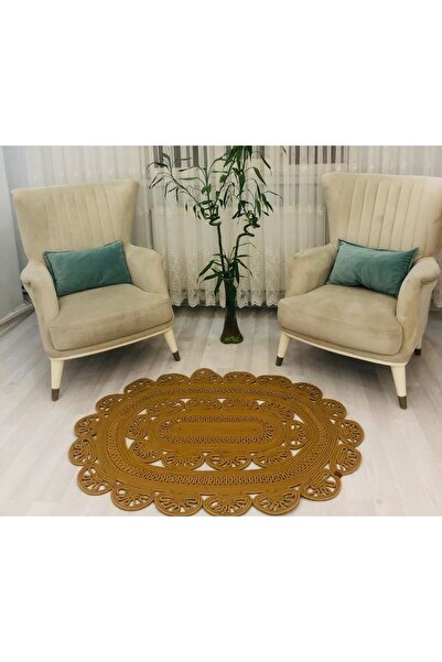 JÜTEX HOME Jüt Hasır görünümlü Desenli Modern El Örgüsü Oval Halı Kilim