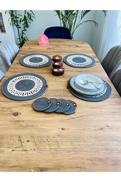 JÜTEX HOME 8 bucăți plăci și subțire din răchită de iută - serviciu american