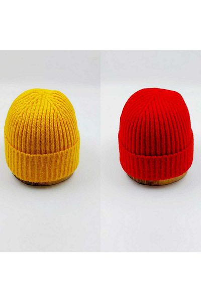 SOFT AKSESUAR Unisex Knitted Double Solid Beanie Set