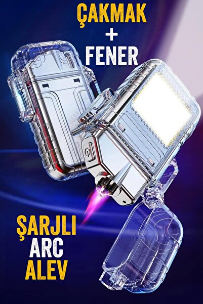 Telvesse Şarjlı Ark Alevli 800 Lümen Güçlü Çakmaklı Kamp Feneri Işığı Anahtar...