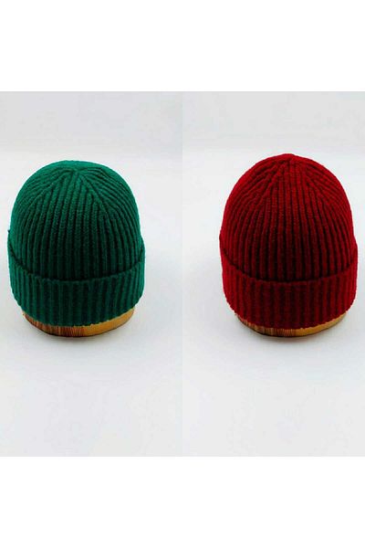 SOFT AKSESUAR Unisex Knitted Double Solid Beanie Set