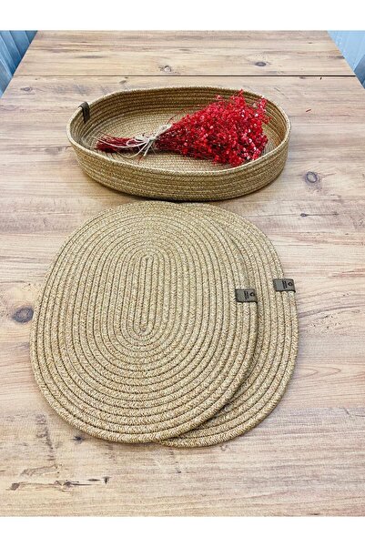 JÜTEX HOME Jute Straw American Serving Oval Platter and Basket Set of 3
