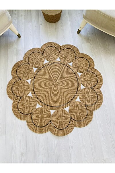 jute Wicker Look Patterned Modern Handmade Circle Carpet Rug