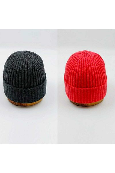 SOFT AKSESUAR Unisex Knitted Double Solid Beanie Set