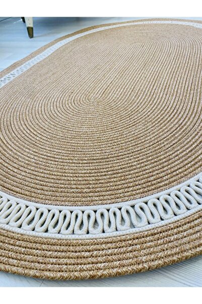 JÜTEX HOME jüt Hasır görünümlü Desenli Modern El Örgüsü oval Halı Kilim