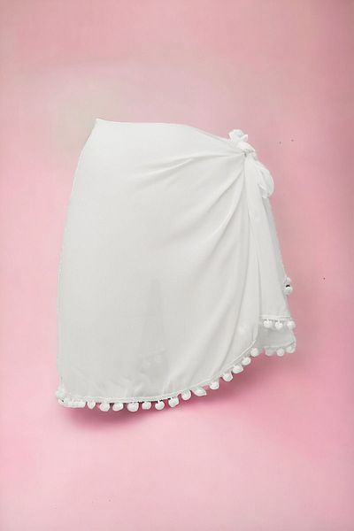pistore Γυναικείο φόρεμα παραλίας White Pareo με λευκό Pompom Νέα σεζόν