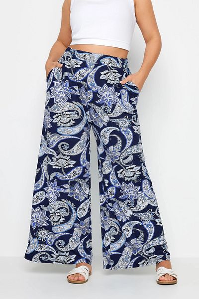 Stil Diva Pantaloni largi cu imprimeu cu buzunare cu talie elastică 143735
