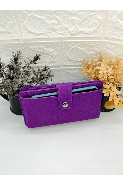 La'Graccia HMX Polo Telefon Bölmeli Şık ve Kullanışlı Tasarım Kadın Mor El Çantası