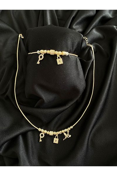 Passionis Jewelry Zircon Stone Key Lock Necklace Bracelet Set