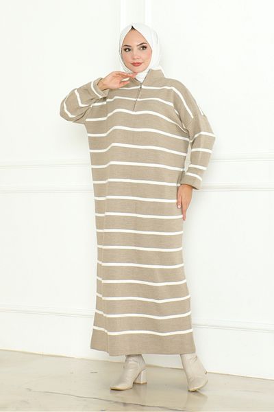 Bestenur Ersila Knitwear Φόρεμα 1132 - Χρώμα Πέτρας