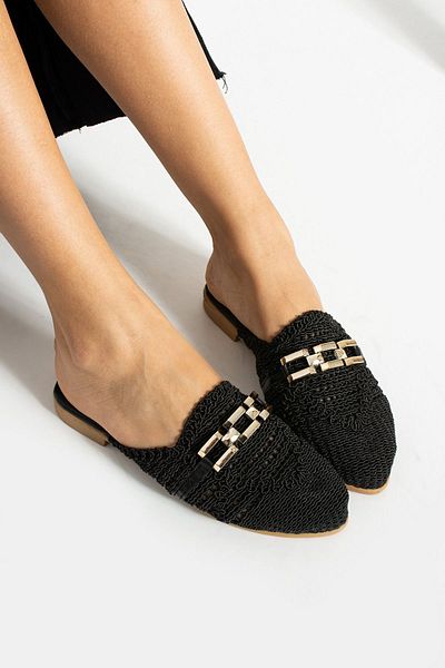 star shoes Women's Chain Slippers Closed Front Straw Lace Knitted Daily Sandals Slippers