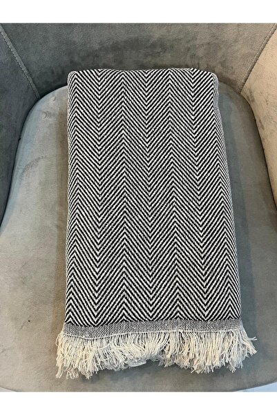 DİVALDİ Koltuk Örtüsü 170x210 Balık Sırtı Desen Siyah