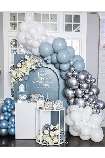 Öztürkpartievi سلسلة بالونات من الكروم باللون الأزرق الفضي والأزرق العاصف