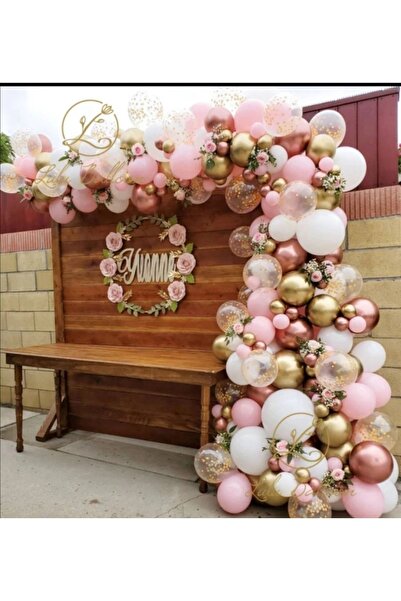 Öztürkpartievi 115 Adet Makaron Pembe Beyaz Gold Rosegold Krom Balon Zinciri