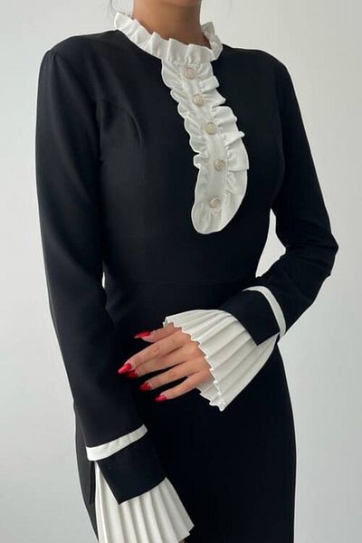 Gallogi Rochie maxi cu nasturi cu maneca lunga Ripon