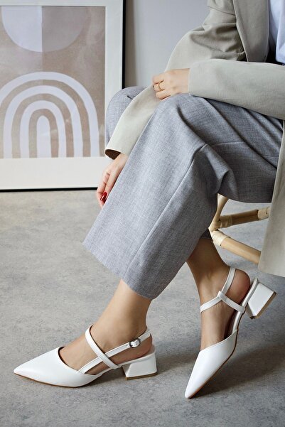 POLKA STORE Pantofi de damă cu toc bloc scurt din piele mată pură