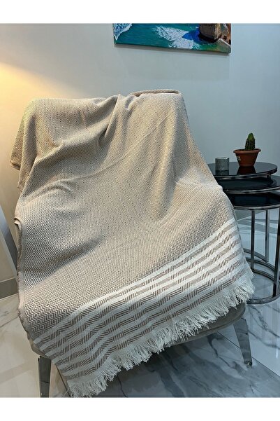DİVALDİ Koltuk Örtüsü Bej Uçları Çizgili 170x210