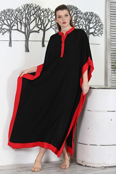 Chiccy Чорно-червона сукня з коміром на ґудзиках, двома кишенями, вишитим ганчір'ям та широким кроєм