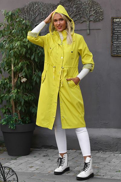 Chiccy Trench de damă, cu glugă, cu mânecă lungă, cu buzunare, cu captuseală, midi, supradimensionat, țesut casual