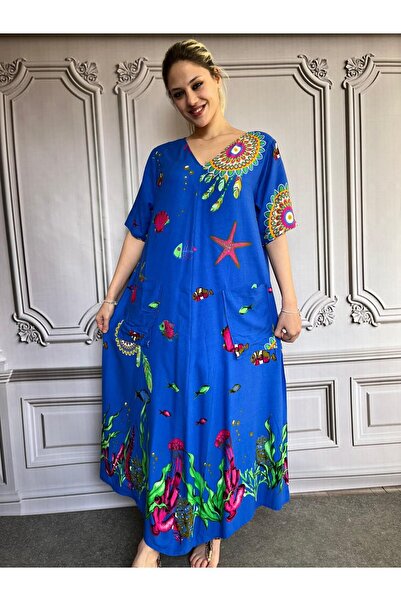 AGORATEKSTİL Rochie de damă cu decolteu în V și buzunar - Bumbac Viscoză