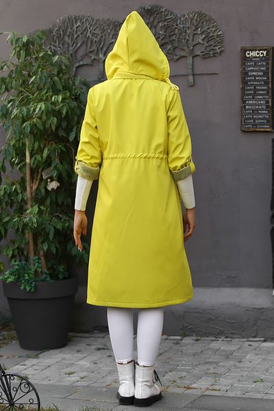 Chiccy Trench de damă, cu glugă, cu mânecă lungă, cu buzunare, cu captuseală, midi, supradimensionat, țesut casual