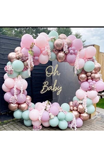 Öztürkpartievi Makaron Pembe Mint Yeşil Toz Pembe Rosegold Krom Balon Zinciri