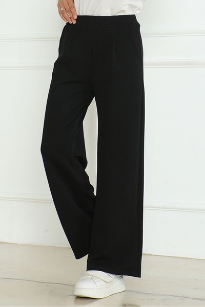 Bestenur Black Pocketed Wide Leg Trousers 1197