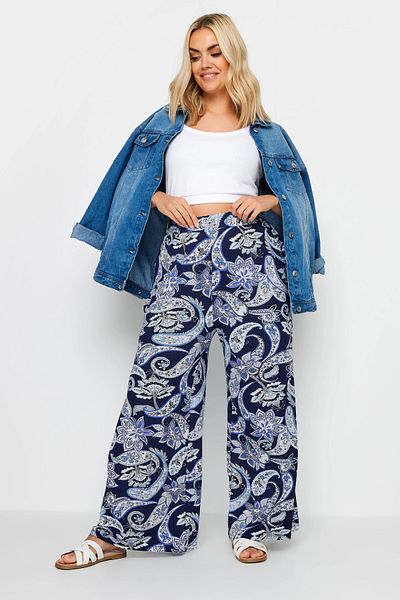 Stil Diva Pantaloni largi cu imprimeu cu buzunare cu talie elastică 143735