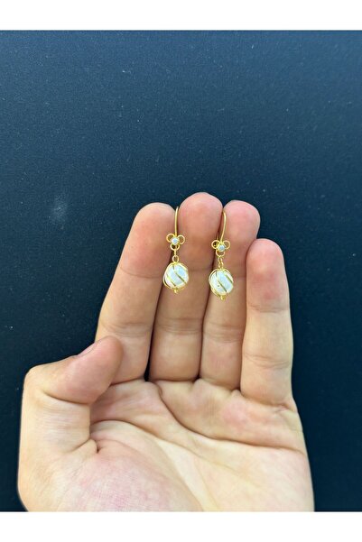 ahes kuyumculuk 14 Ayar Altın Kafes Modeli Mardin İşi İncili Çengelli Küpe