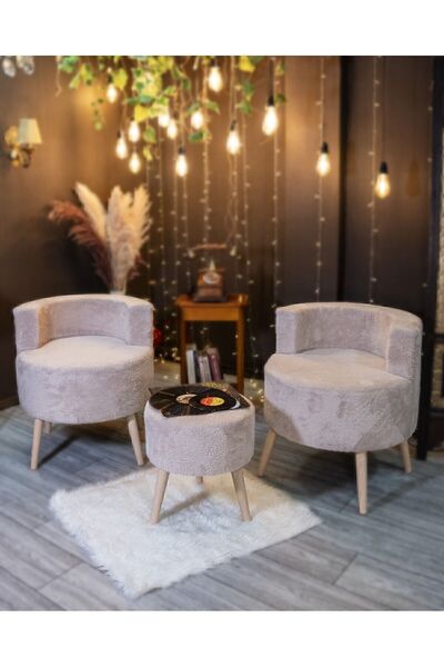 Ars CAPPUCCİNO Çay Seti Ikili Koltuk Berjer Ve Puf Takımı 3 Lü Takım