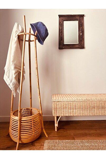 Lo Fi House Chunk Sepetli Rattan Ayaklı Askılık, Vestiyer Elbise Askılığı, Ayaklı Portmanto