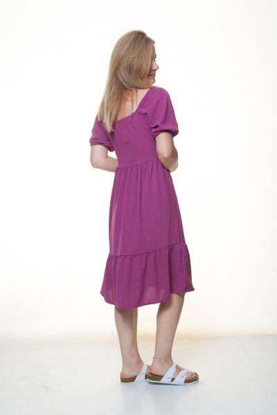 Moday Women's Purple Sleeves Elastic Madonna Collar Short Dress 12a-6078