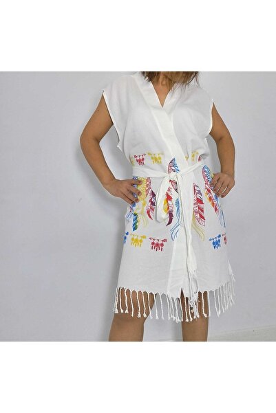 acartekstil Γυναικείο φόρεμα Peshtemal με στάμπα από λευκό μπαμπού Pareo