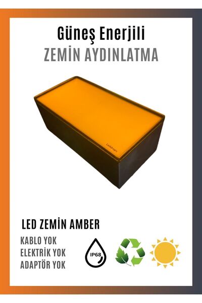 Güneş Enerjili Solar Dikdörtgen Led Zemin Aydınlatma Amber Renk