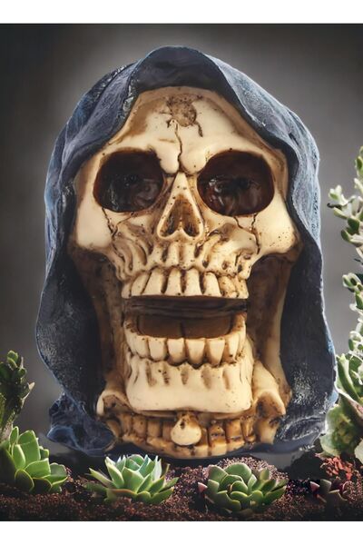 e-life shop Gotik Stil Kaftanlı Büyücü Kurukafa İskelet Biblo Heykel Dekorati...