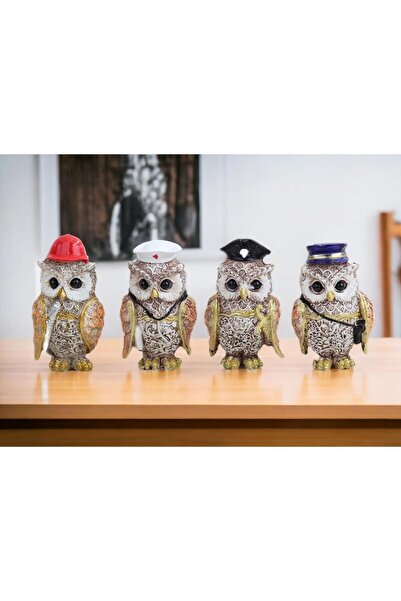 e-life shop Lüks İşlemeli Mühendis Doktor Korsan Postacı 4lü Baykuş Biblo Set...