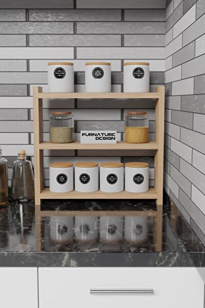 FurnatureDesign Tezgah Üstü Çok Amaçlı Baharatlık 3 Raflı Mutfak Rafı 40x10 c...