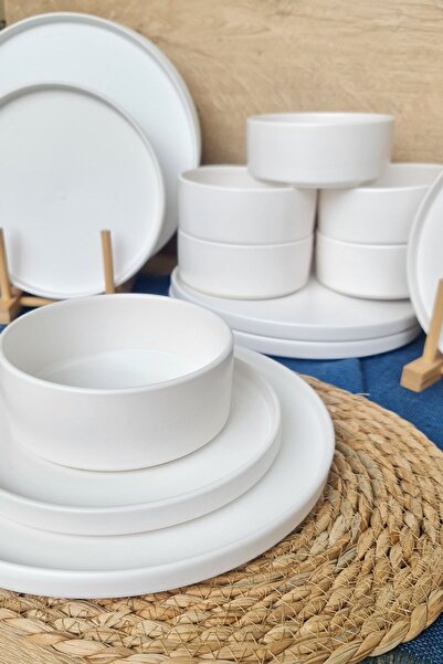 GULHANILE Stackable Mat Beyaz 18 Parça 6 Kişilik Yemek Kahvaltı Takımı